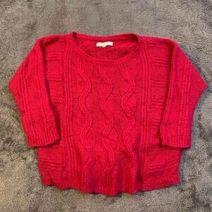 Ann Taylor Loft Rose‎ Red Cozy Cable Knit Sweater